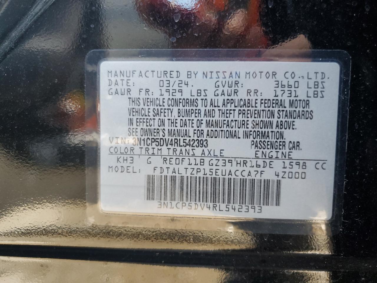 2024 Nissan Kicks Sr VIN: 3N1CP5DV4RL542393 Lot: 66924895