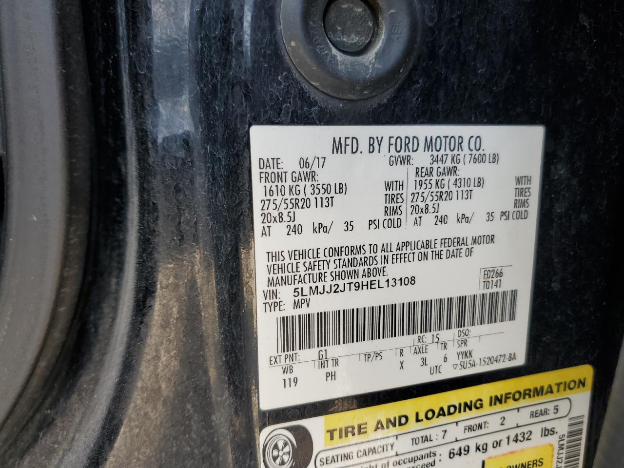 2017 Lincoln Navigator Select VIN: 5LMJJ2JT9HEL13108 Lot: 69137315