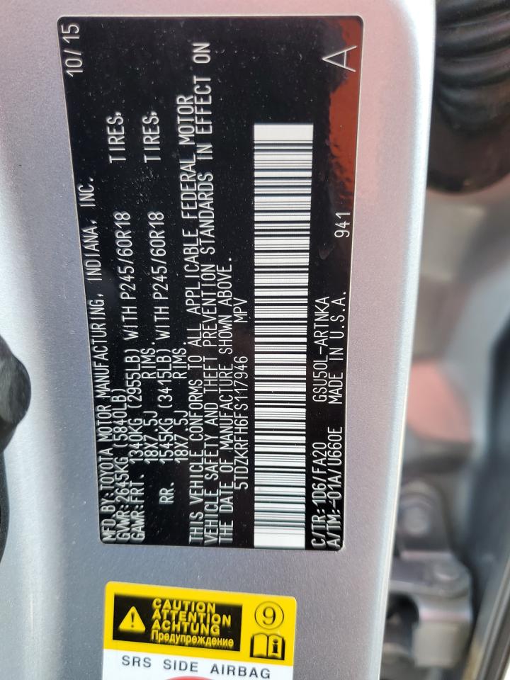 2015 Toyota Highlander Le VIN: 5TDZKRFH6FS117946 Lot: 67278815