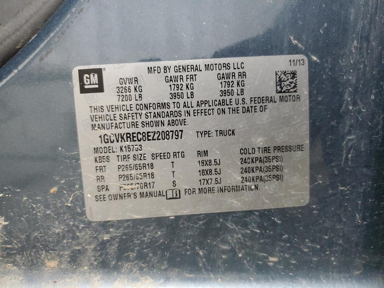 2014 Chevrolet Silverado K1500 Lt VIN: 1GCVKREC8EZ208797 Lot: 69925635