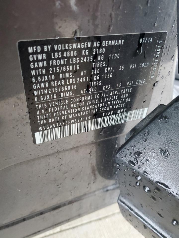 2015 Volkswagen Tiguan S VIN: WVGAV7AX8FW522189 Lot: 70723345