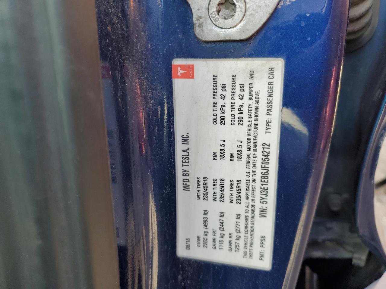 2018 Tesla Model 3 VIN: 5YJ3E1EB6JF054212 Lot: 70594455