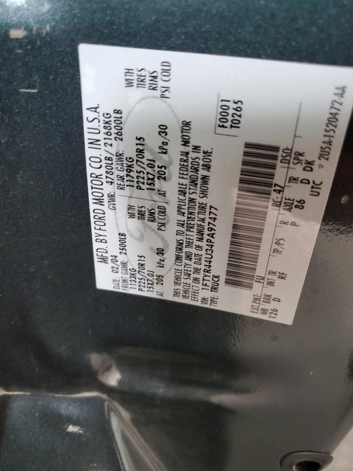 2004 Ford Ranger Super Cab VIN: 1FTYR44U34PA97477 Lot: 70408165