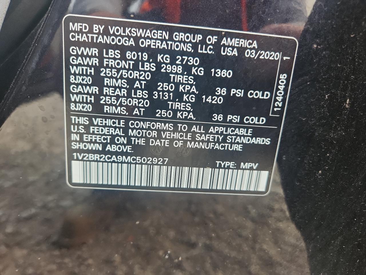 2021 Volkswagen Atlas Sel VIN: 1V2BR2CA9MC502927 Lot: 67383665