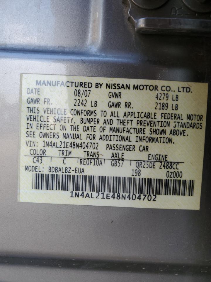2008 Nissan Altima 2.5 VIN: 1N4AL21E48N404702 Lot: 86209045