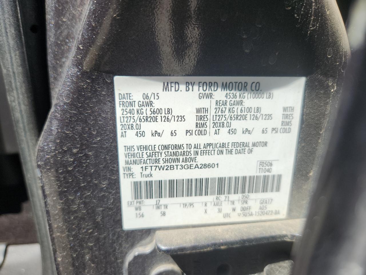 2016 Ford F250 Super Duty VIN: 1FT7W2BT3GEA28601 Lot: 70414845