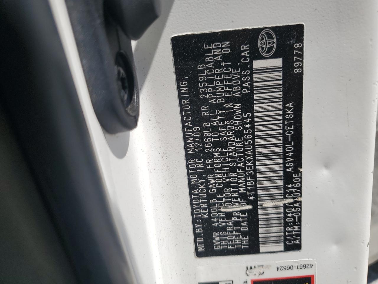 2010 Toyota Camry Base VIN: 4T1BF3EKXAU565445 Lot: 69850905