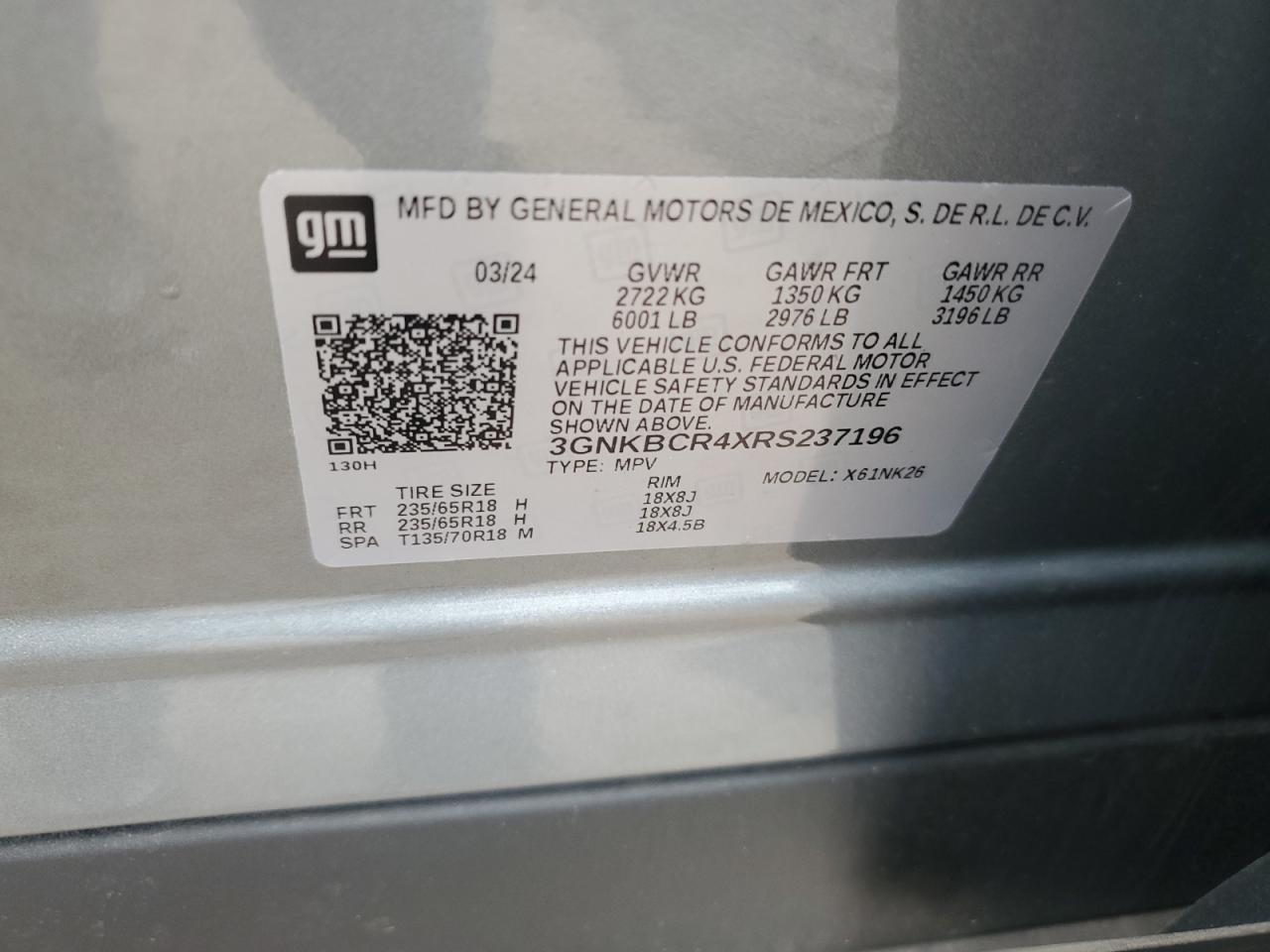 2024 Chevrolet Blazer 2Lt VIN: 3GNKBCR4XRS237196 Lot: 70566255