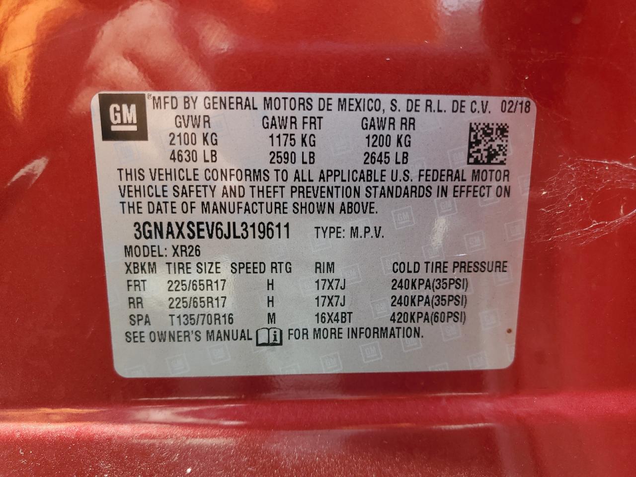 2018 Chevrolet Equinox Lt VIN: 3GNAXSEV6JL319611 Lot: 70934545