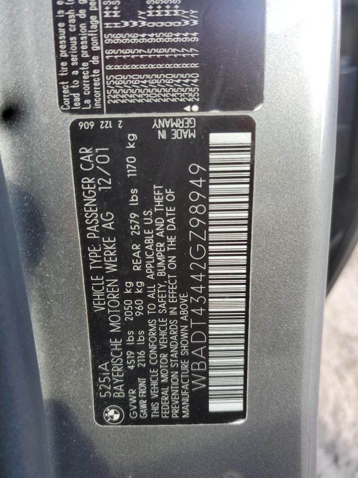 2002 BMW 525 I Automatic VIN: WBADT43442GZ98949 Lot: 70149815