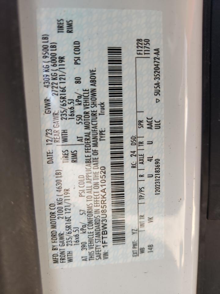 2024 Ford Transit T-350 VIN: 1FTBW3U85RKA10520 Lot: 70442895