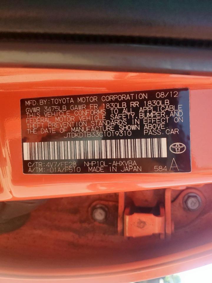 2012 Toyota Prius C VIN: JTDKDTB33C1019310 Lot: 69616275