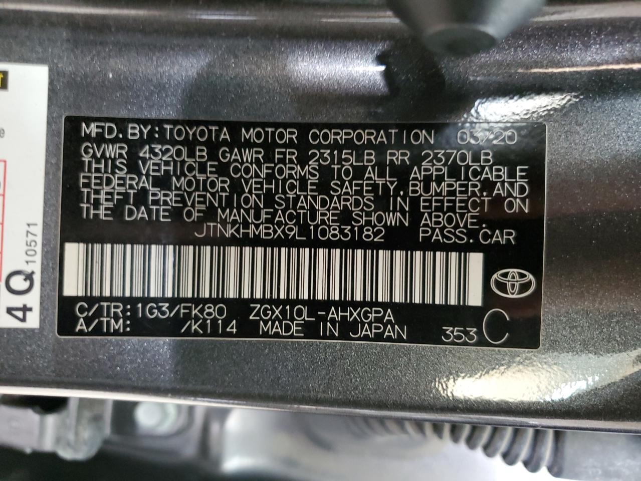 2020 Toyota C-Hr Xle VIN: JTNKHMBX9L1083182 Lot: 68640855