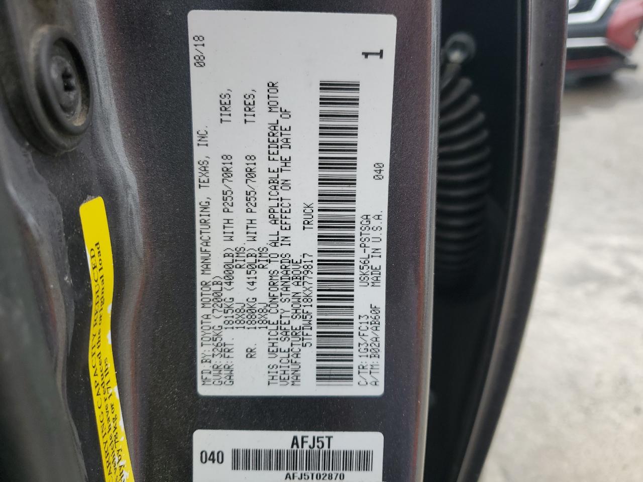 2019 Toyota Tundra Crewmax Sr5 VIN: 5TFDW5F18KX779817 Lot: 70599955