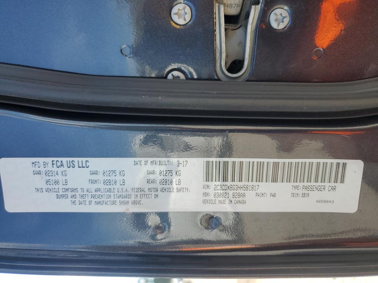 2017 Dodge Charger Se VIN: 2C3CDXBG3HH581817 Lot: 70195845