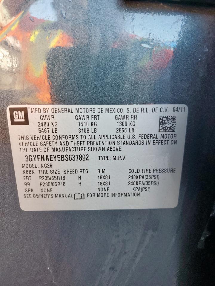 2011 Cadillac Srx Luxury Collection VIN: 3GYFNAEY5BS637892 Lot: 69134515