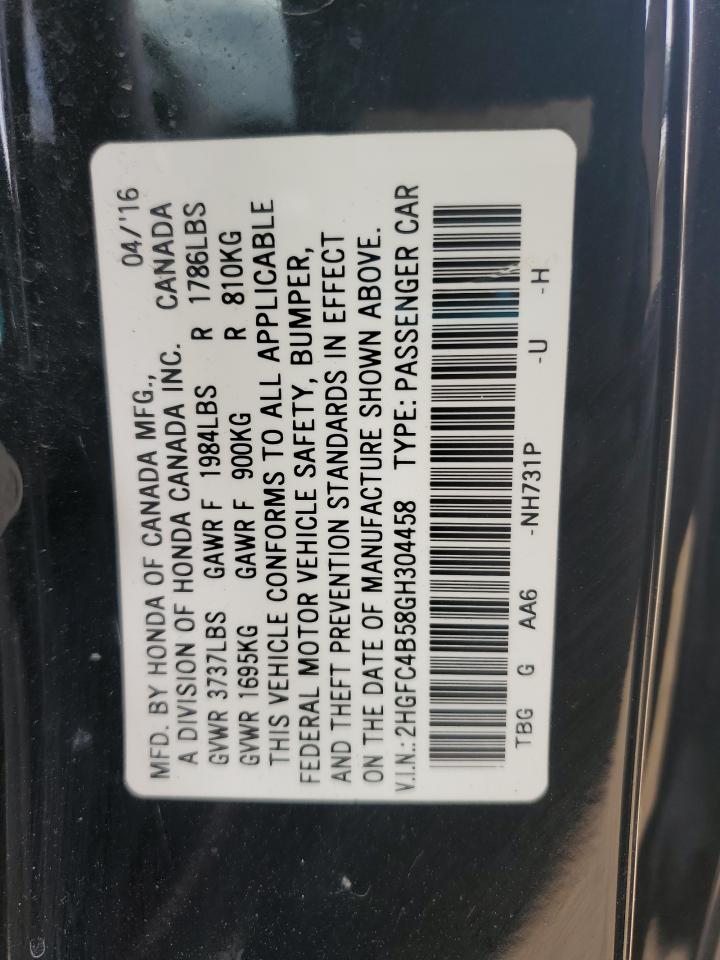 2016 Honda Civic Lx VIN: 2HGFC4B58GH304458 Lot: 70221215