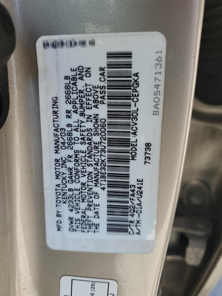 2003 Toyota Camry Le VIN: 4T1BE32K73U720060 Lot: 67112915