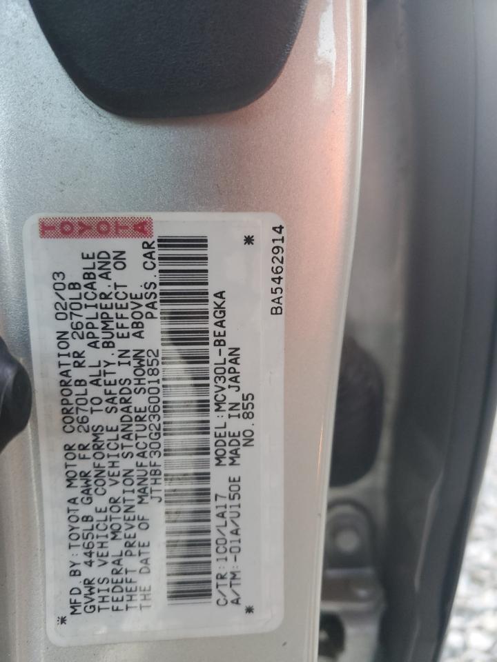 2003 Lexus Es 300 VIN: JTHBF30G236001852 Lot: 70828815