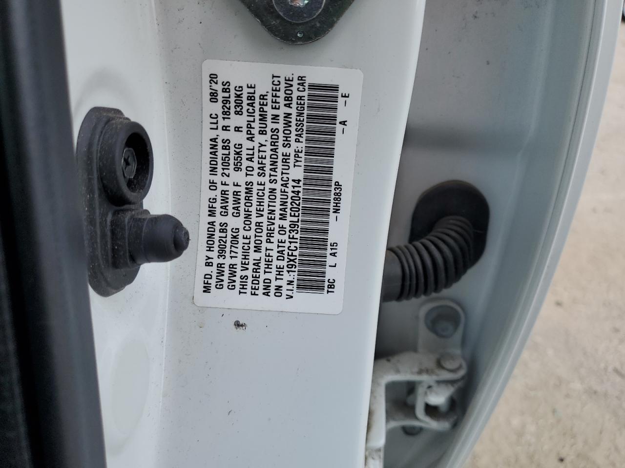 2020 Honda Civic Ex VIN: 19XFC1F39LE020414 Lot: 68020585