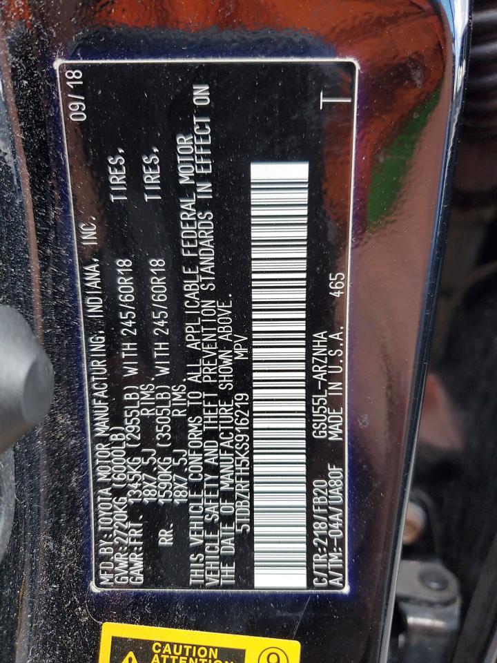 2019 Toyota Highlander Le VIN: 5TDBZRFH5KS916219 Lot: 70743005