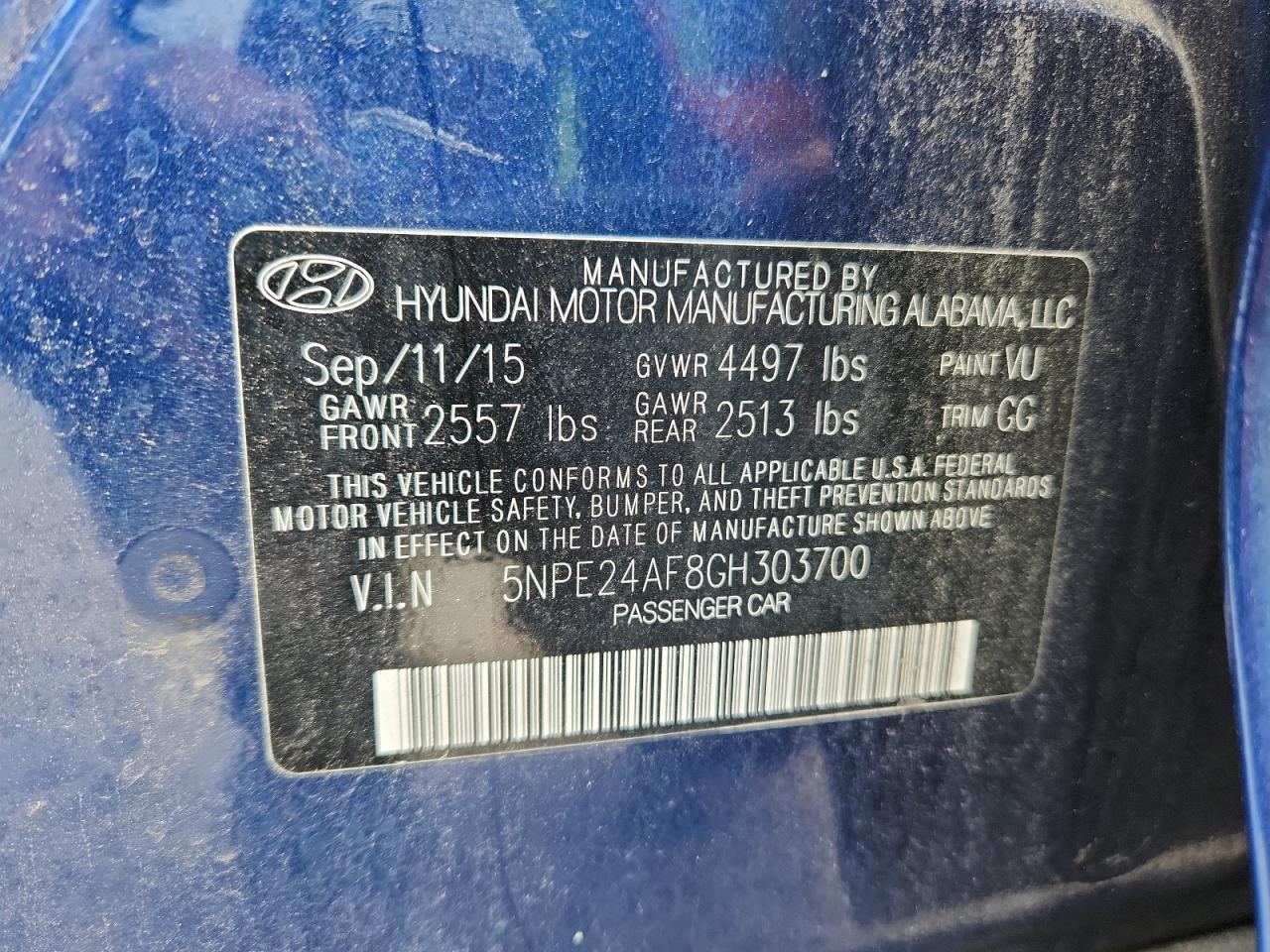 2016 Hyundai Sonata Se VIN: 5NPE24AF8GH303700 Lot: 67833355