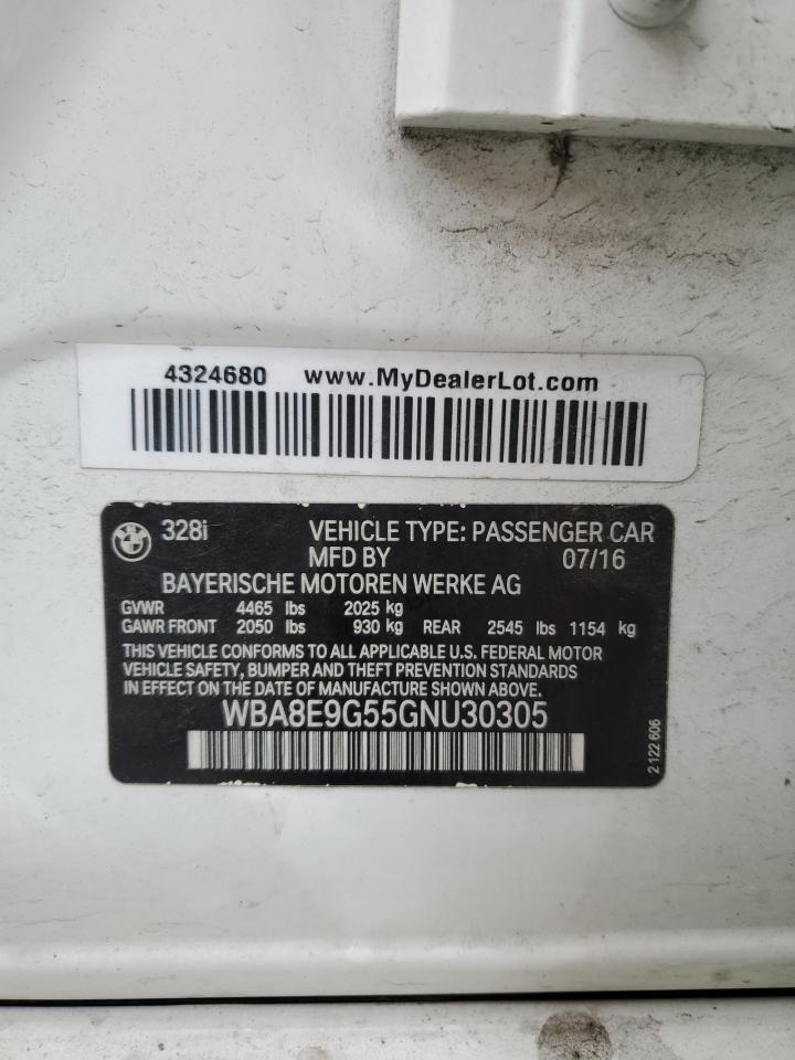 2016 BMW 328 I Sulev VIN: WBA8E9G55GNU30305 Lot: 70958135