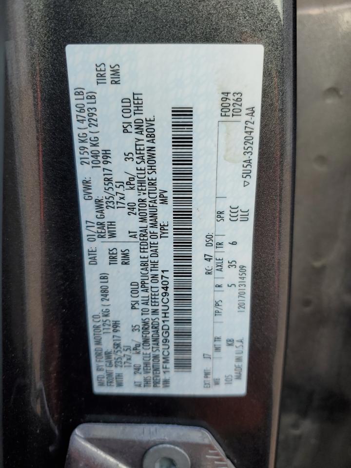 2017 Ford Escape Se VIN: 1FMCU9GD1HUC94071 Lot: 68184055