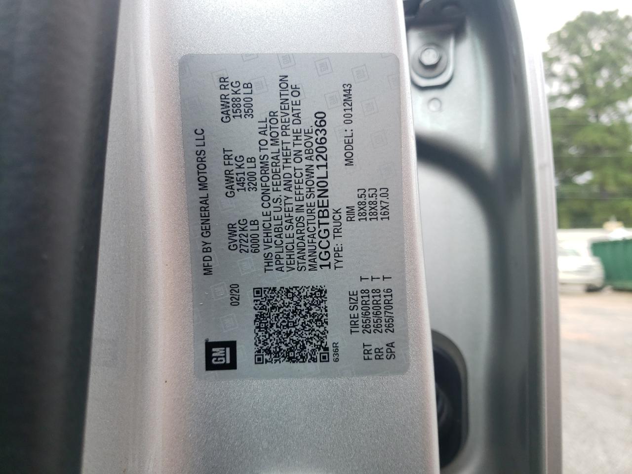 2020 Chevrolet Colorado VIN: 1GCGTBEN0L1206360 Lot: 69076495