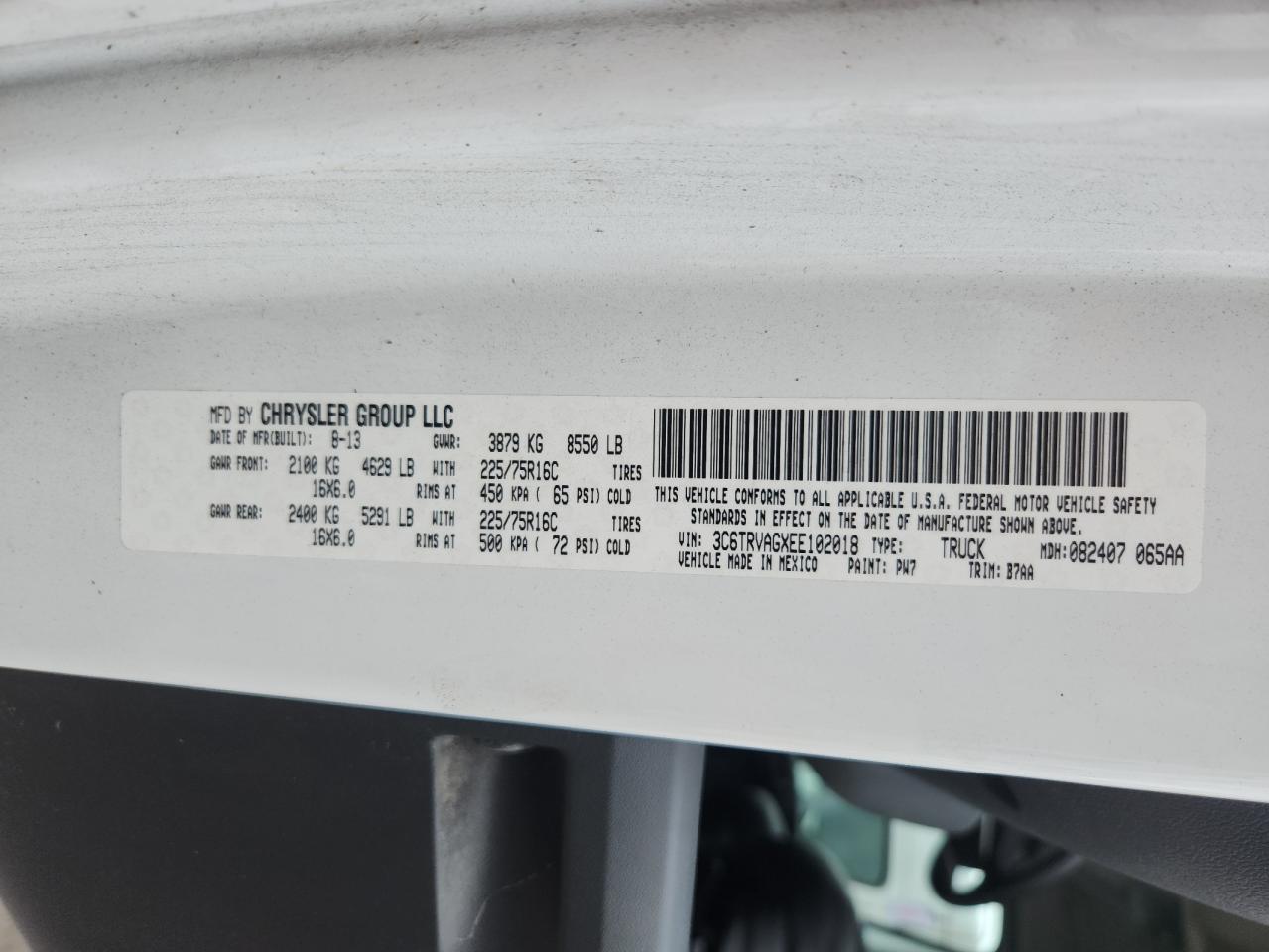 2014 Ram Promaster 1500 1500 Standard VIN: 3C6TRVAGXEE102018 Lot: 69356815