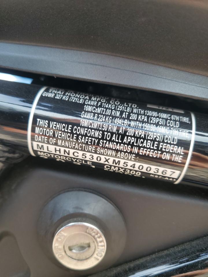 2021 Honda Cmx300 VIN: MLHNC530XM5400367 Lot: 70592235