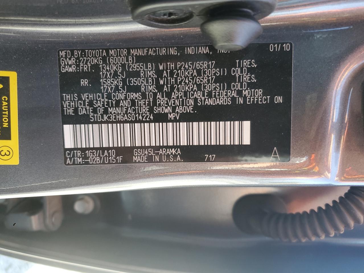 2010 Toyota Highlander Se VIN: 5TDJK3EH6AS014224 Lot: 70016195