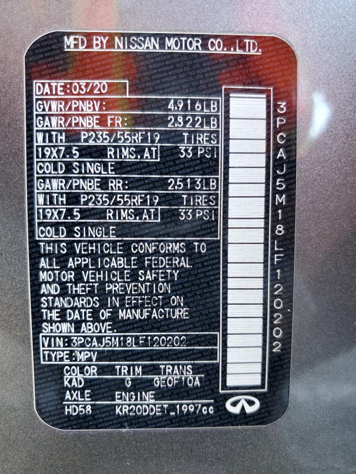 2020 Infiniti Qx50 Pure VIN: 3PCAJ5M18LF120202 Lot: 69280395