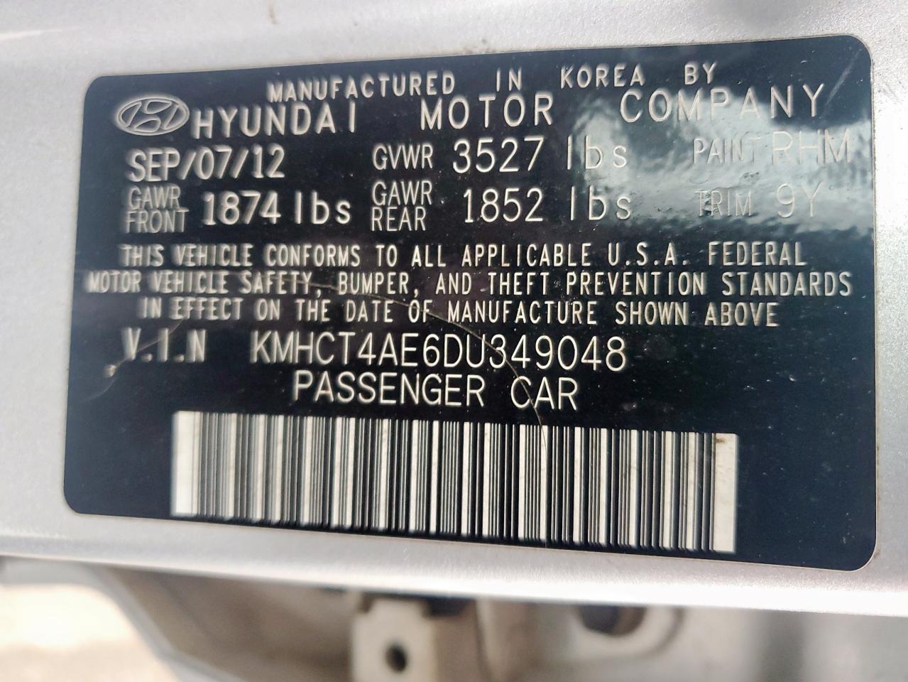 2013 Hyundai Accent Gls VIN: KMHCT4AE6DU349048 Lot: 65193005