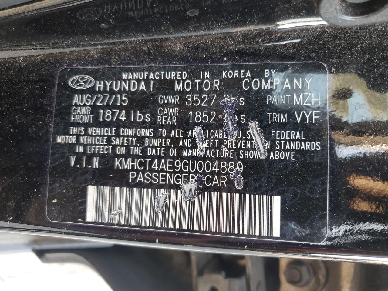 2016 Hyundai Accent Se VIN: KMHCT4AE9GU004889 Lot: 67924695