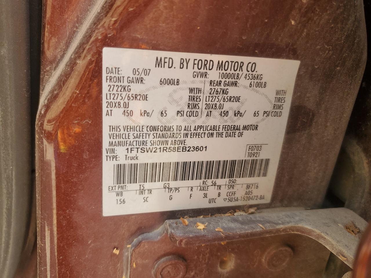 2008 Ford F250 Super Duty VIN: 1FTSW21R58EB23601 Lot: 67444175