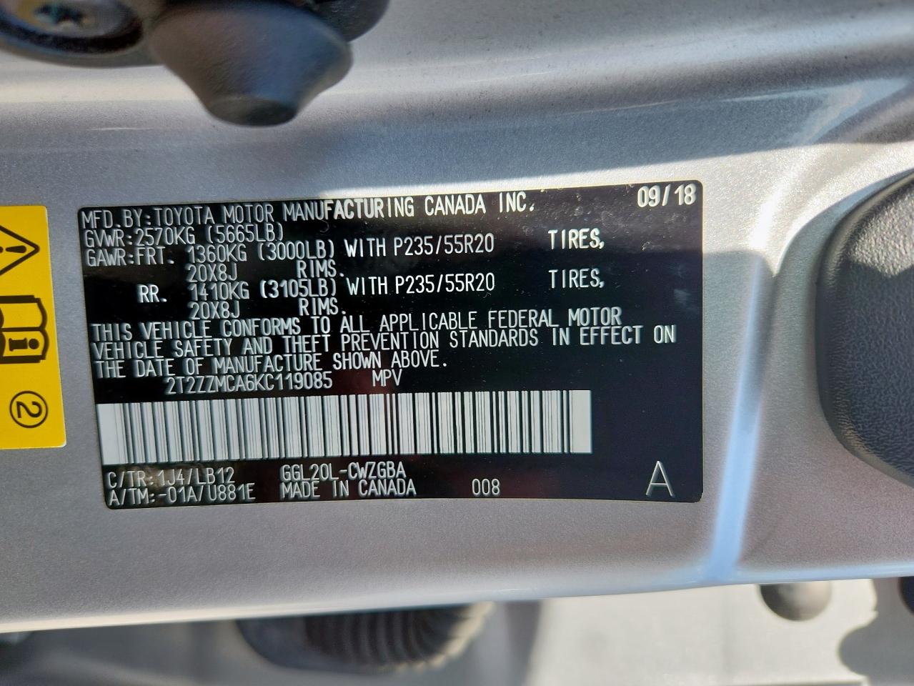 2019 Lexus Rx 350 Base VIN: 2T2ZZMCA6KC119085 Lot: 69069055