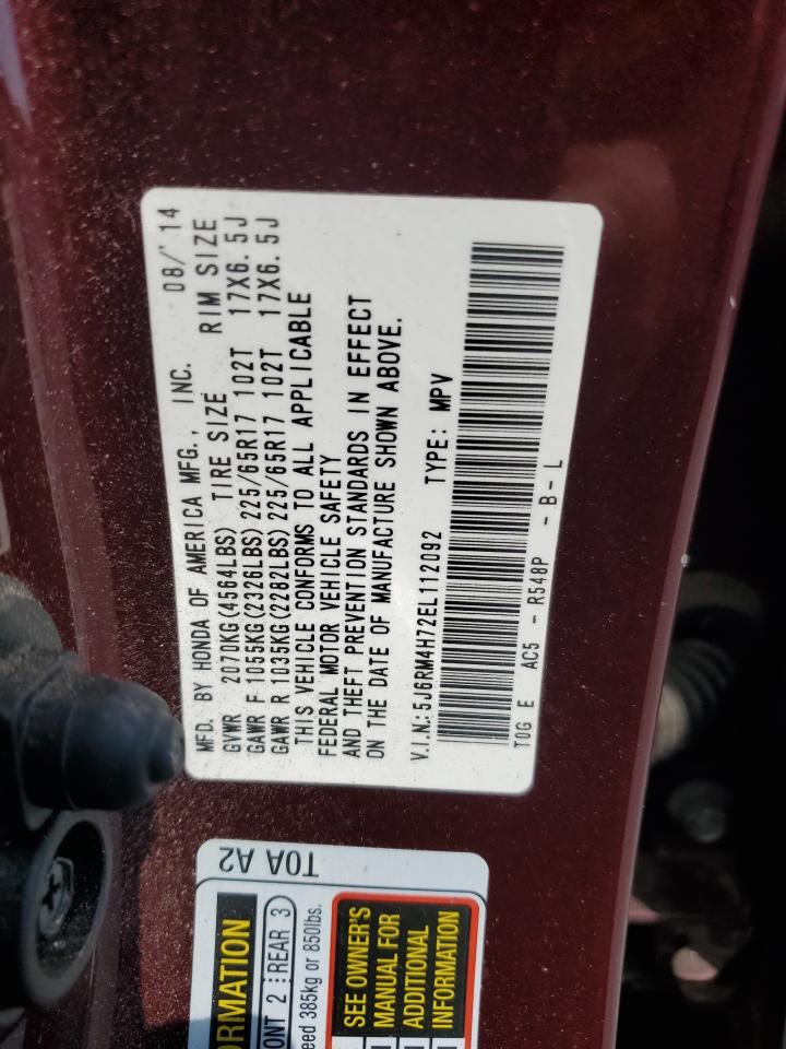 2014 Honda Cr-V Exl VIN: 5J6RM4H72EL112092 Lot: 70504105
