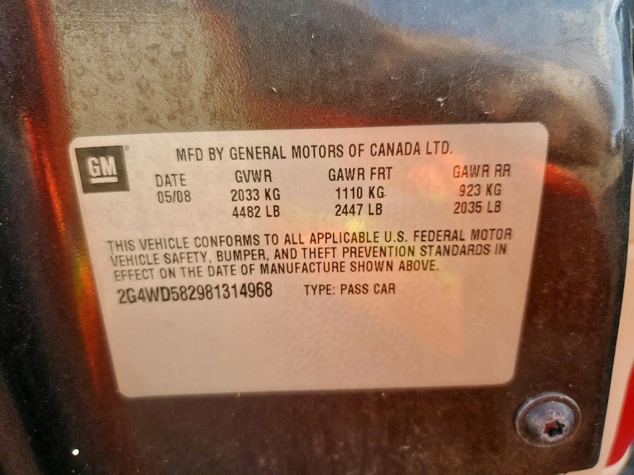 2008 Buick Lacrosse Cxl VIN: 2G4WD582981314968 Lot: 69120465