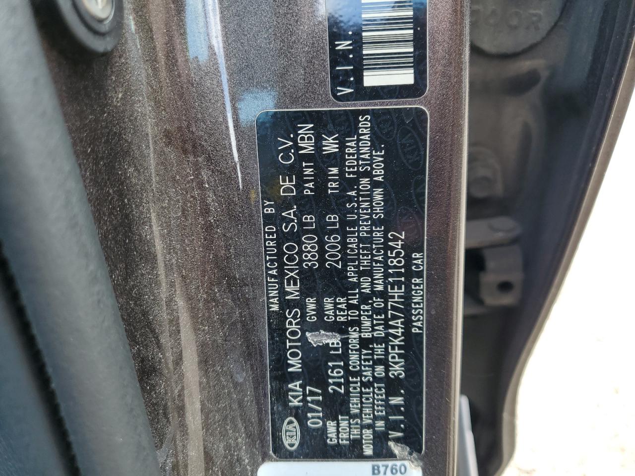 2017 Kia Forte Lx VIN: 3KPFK4A77HE118542 Lot: 70527865