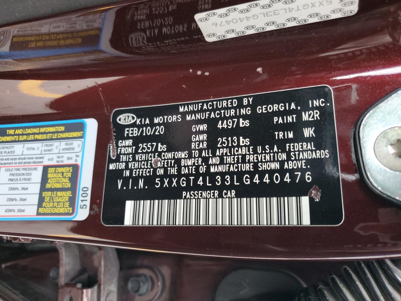 2020 Kia Optima Lx VIN: 5XXGT4L33LG440476 Lot: 70306855