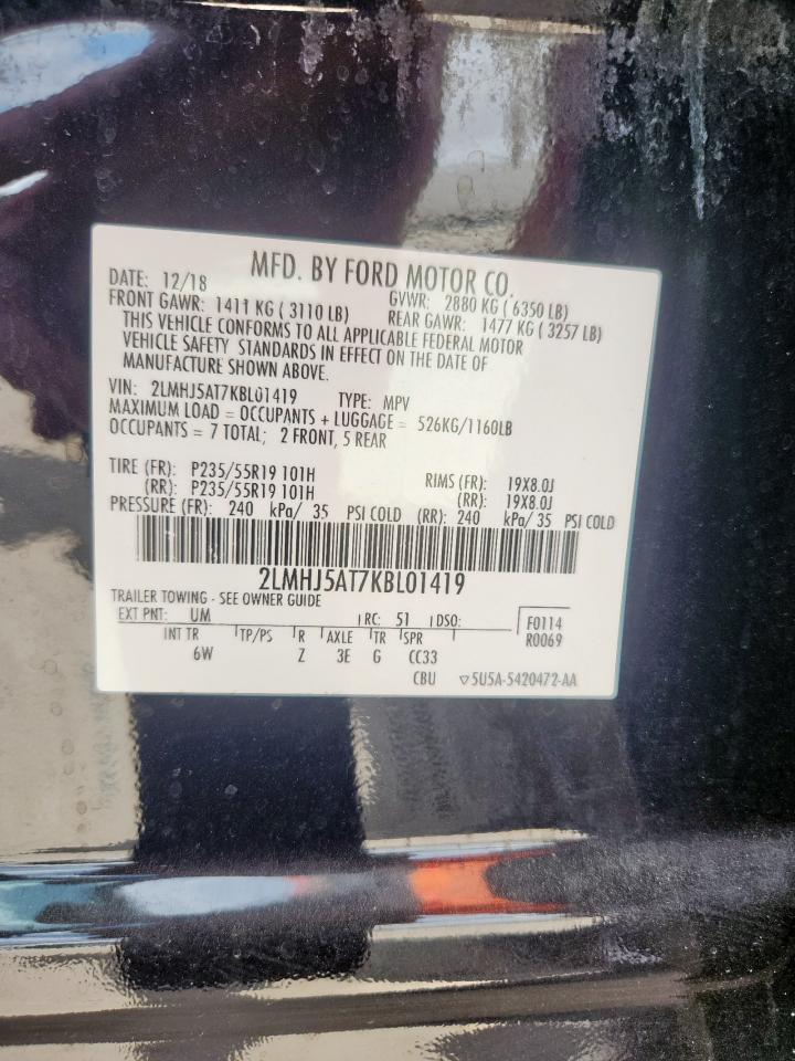 2019 Lincoln Mkt VIN: 2LMHJ5AT7KBL01419 Lot: 68580755