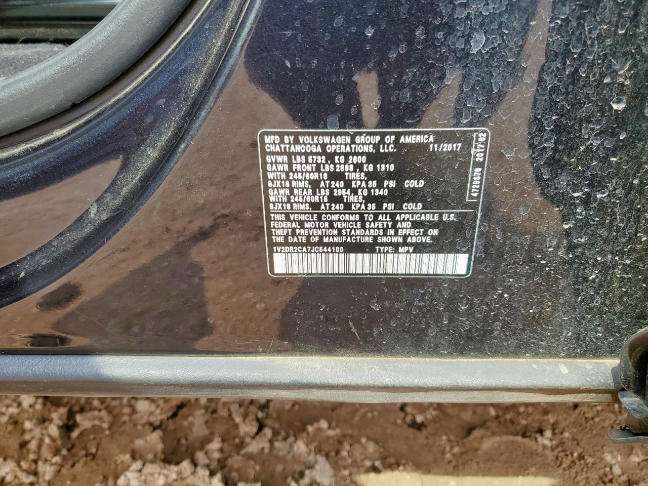 2018 Volkswagen Atlas Se VIN: 1V2DR2CA7JC544100 Lot: 69829335