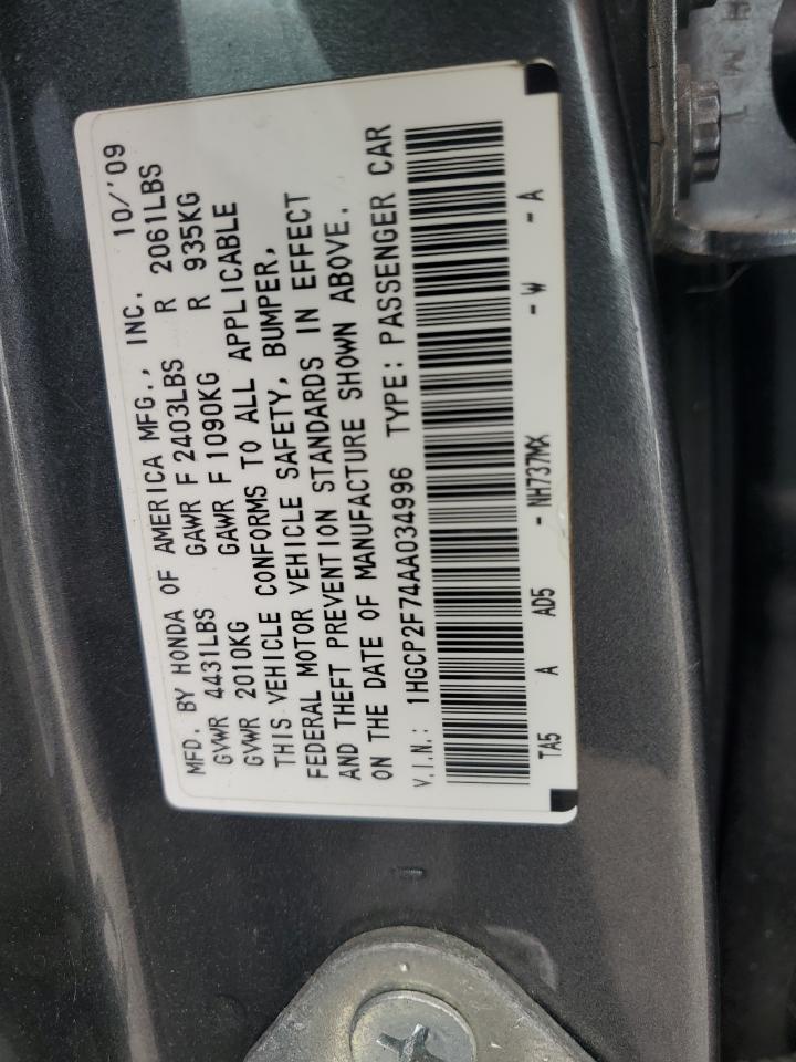 2010 Honda Accord Ex VIN: 1HGCP2F74AA034996 Lot: 67262865