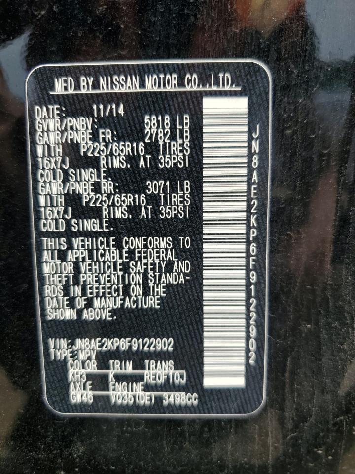 2015 Nissan Quest S VIN: JN8AE2KP6F9122902 Lot: 68530035