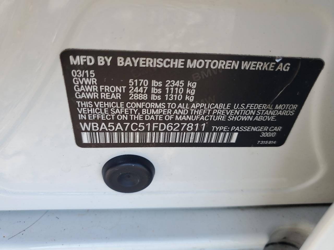 2015 BMW 528 Xi VIN: WBA5A7C51FD627811 Lot: 69860955