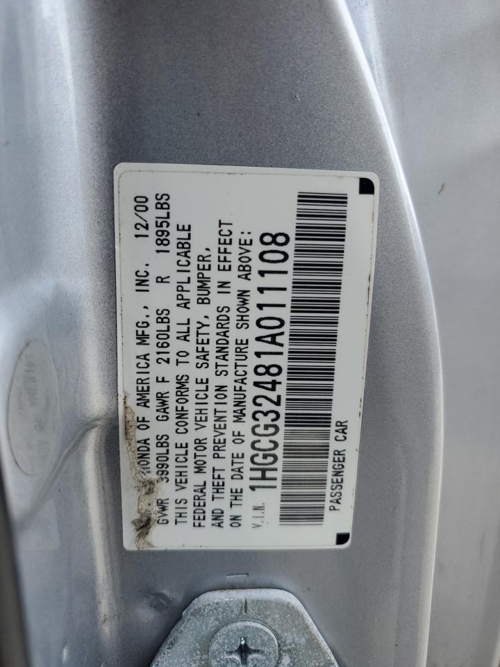 2001 Honda Accord Lx VIN: 1HGCG32481A011108 Lot: 80742205