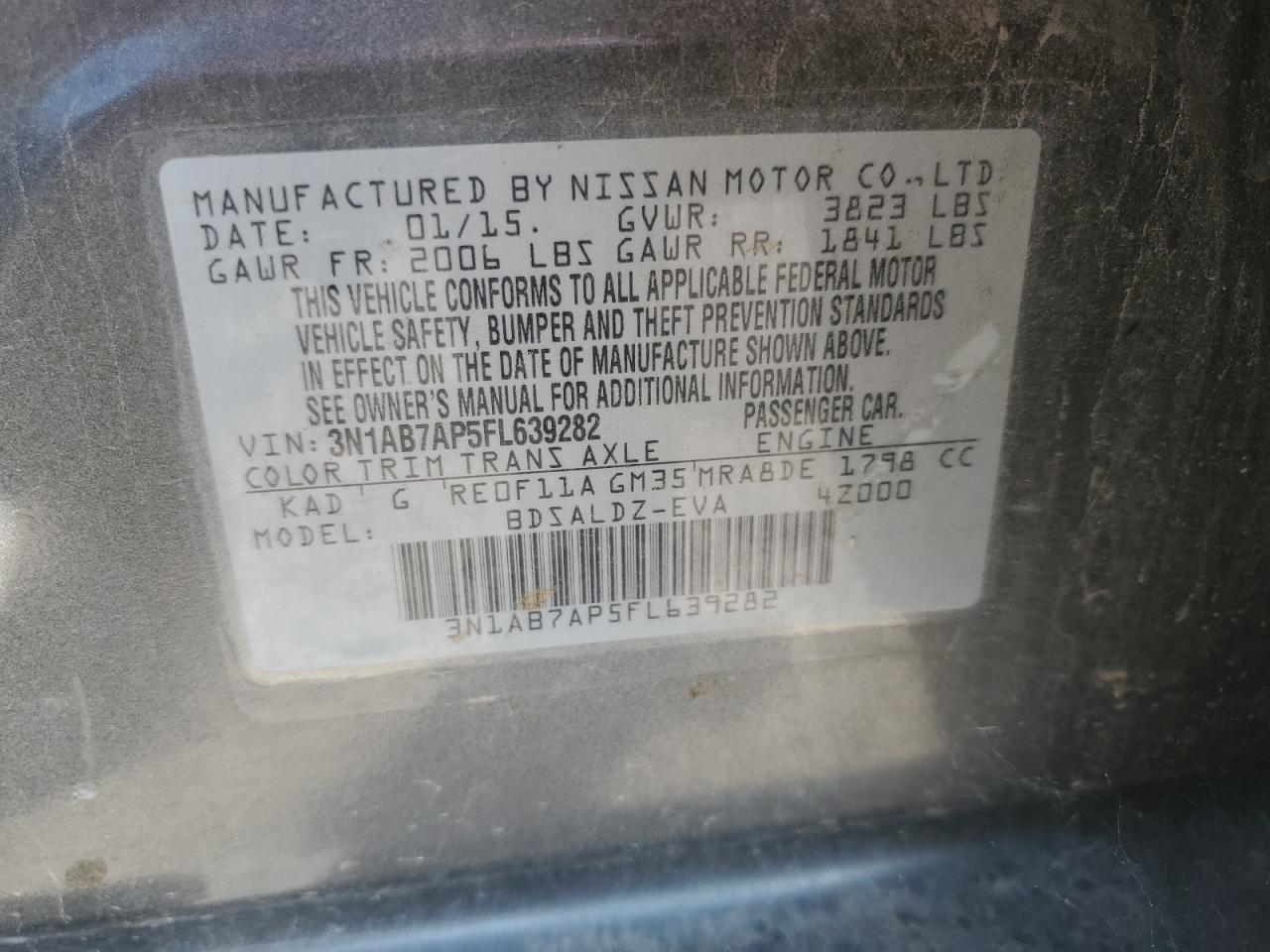 2015 Nissan Sentra S VIN: 3N1AB7AP5FL639282 Lot: 68315315