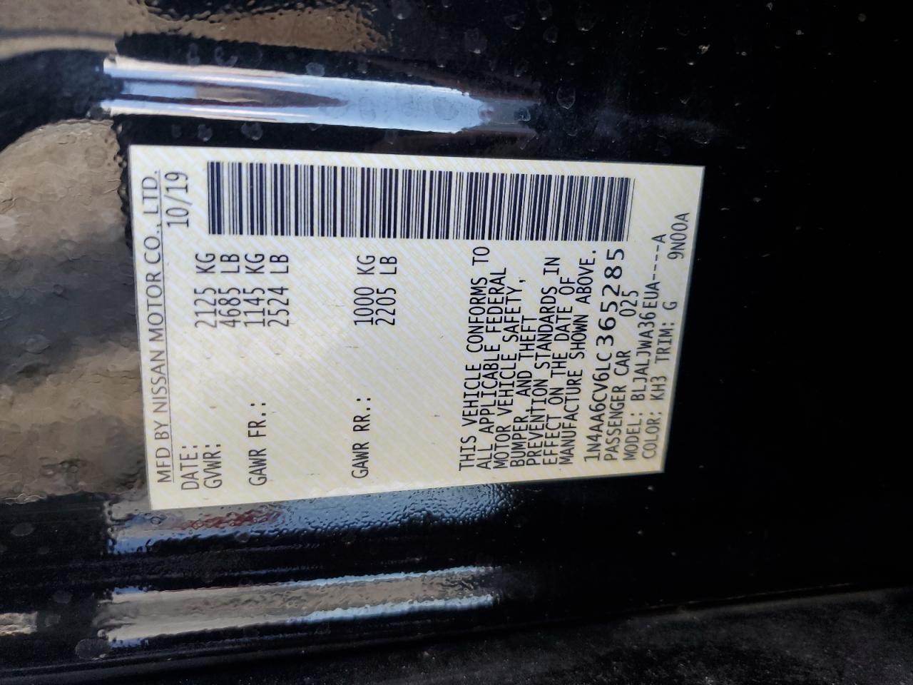 2020 Nissan Maxima Sv VIN: 1N4AA6CV6LC365285 Lot: 69955715