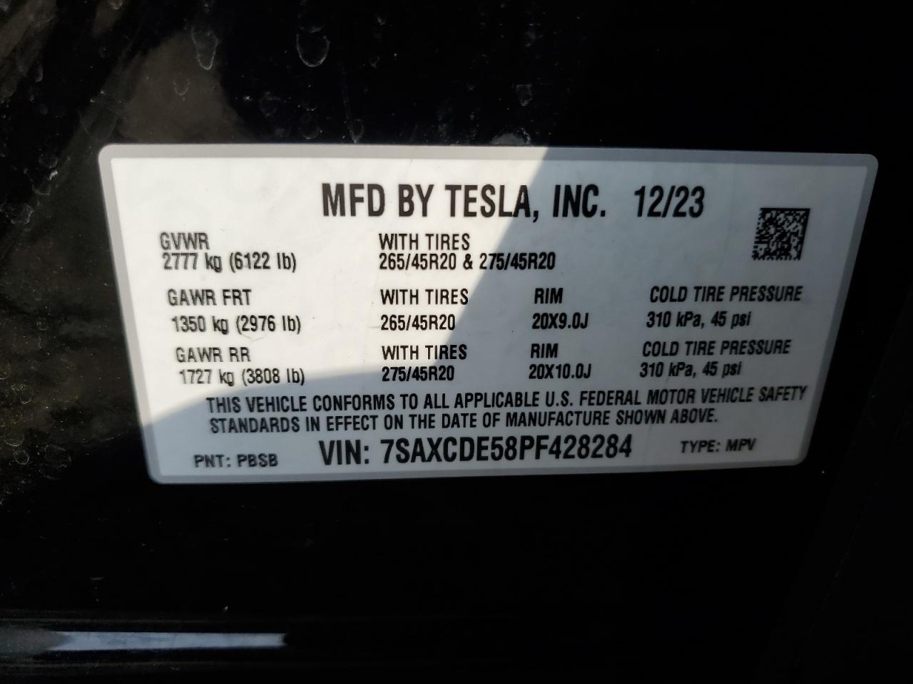 2023 Tesla Model X VIN: 7SAXCDE58PF428284 Lot: 68003845